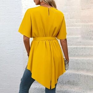 Bloomchic Belted Yellow Wrap Blouse
